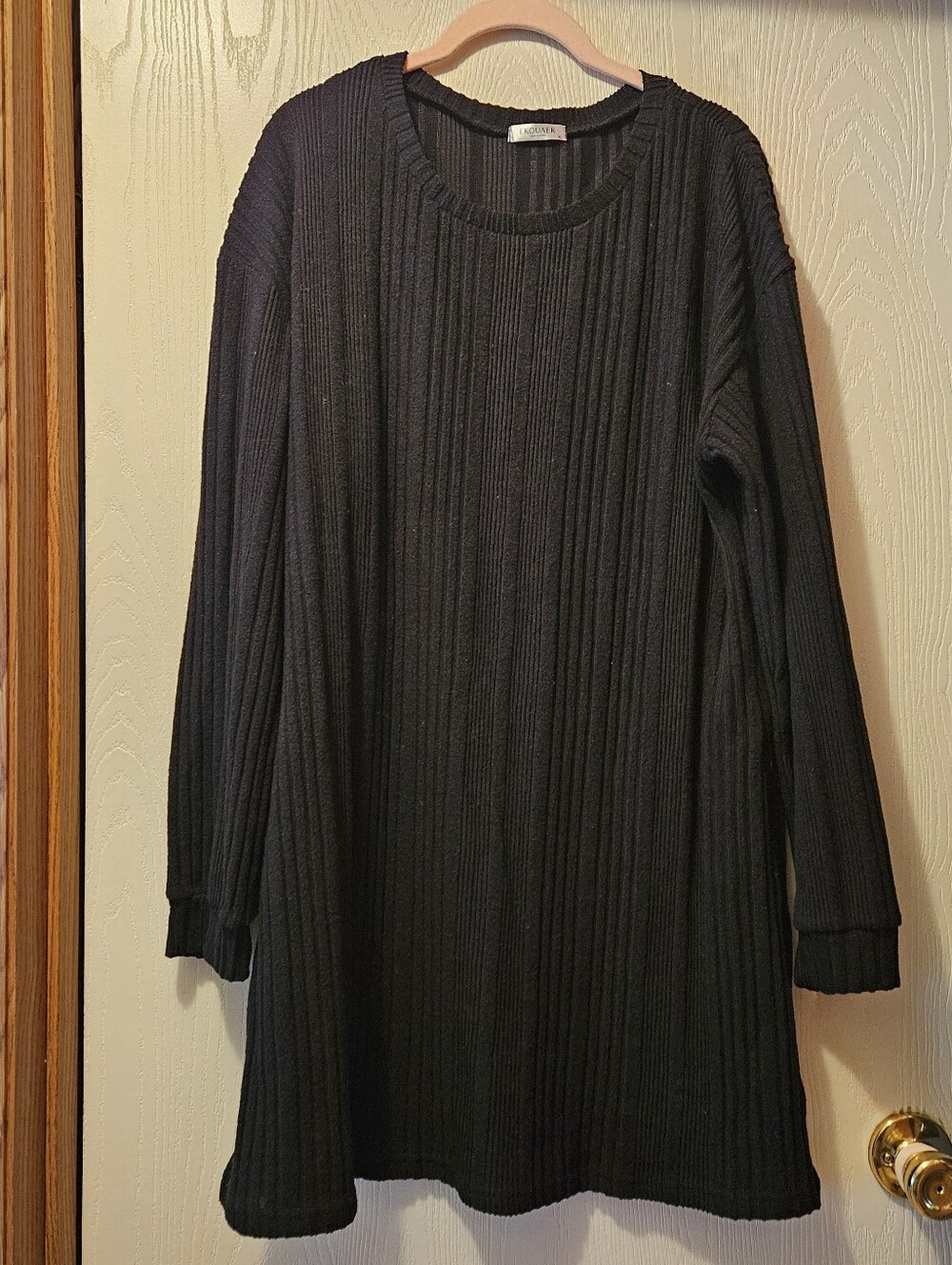 Ekouaer Black Ribbed Sweater Dress, Size XL
